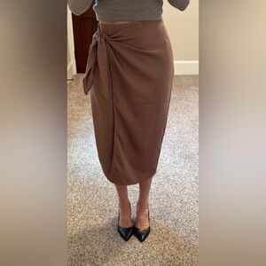 **SOLD Babaton Taupe Midi Wrap Skirt